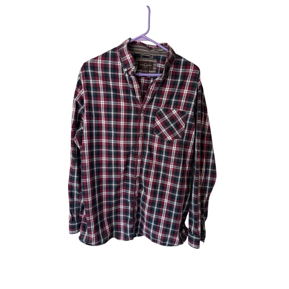 Black Brown 1826 Men’s Plaid Button Up Shirt Size Large | Cotton Long Sleeve